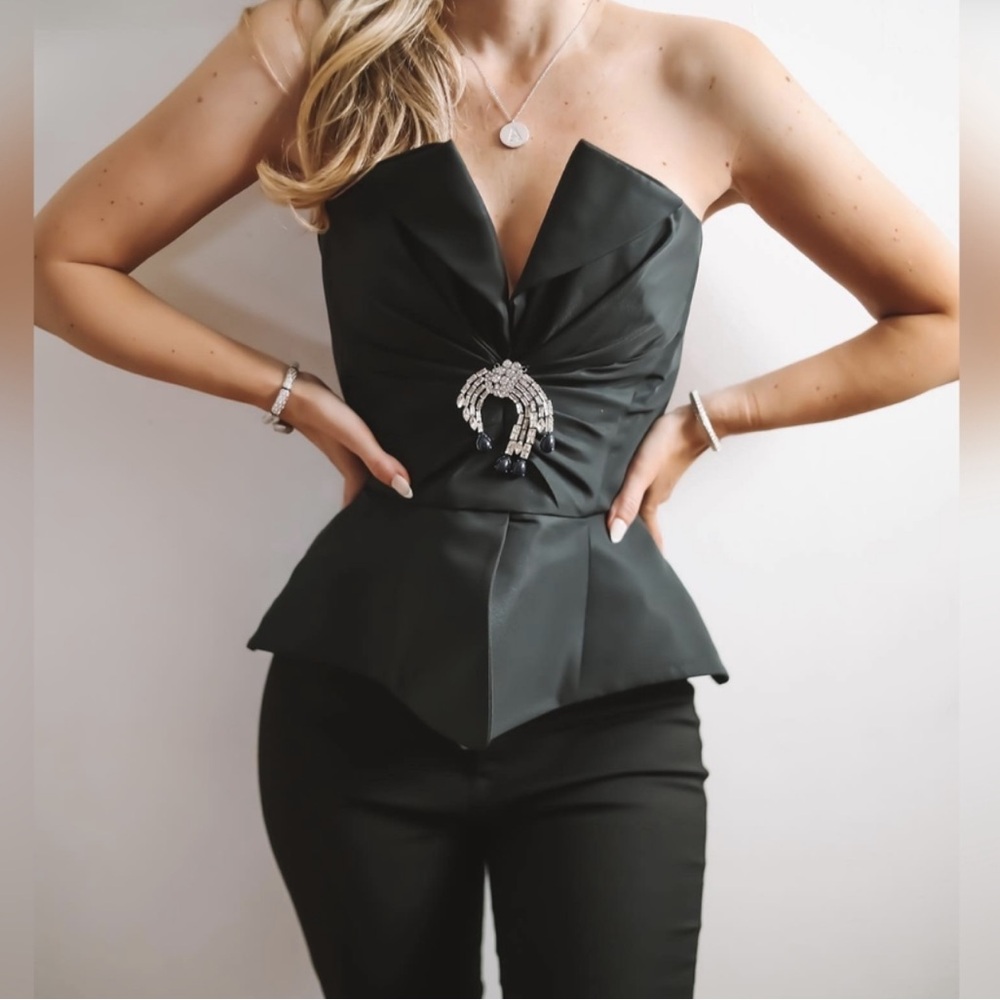 ZARA LIMITED EDITION Jewel Bustier Peplum Top Black NWT XS